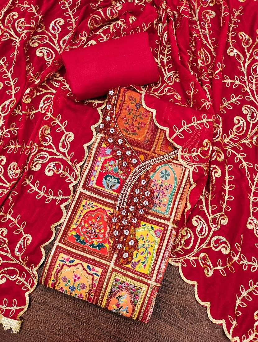 women printed unstitched suit set