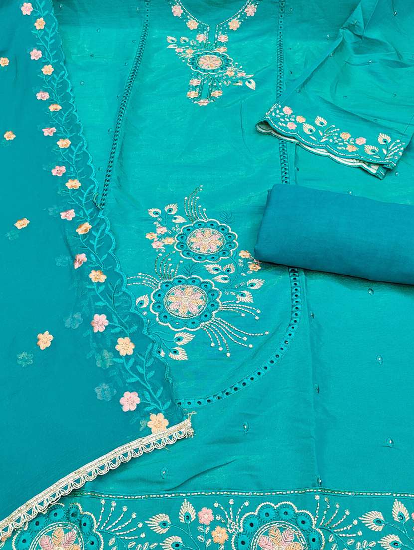 Women Solid With Work Unstitched Suit Set - 22431998 -  Standard Image - 2