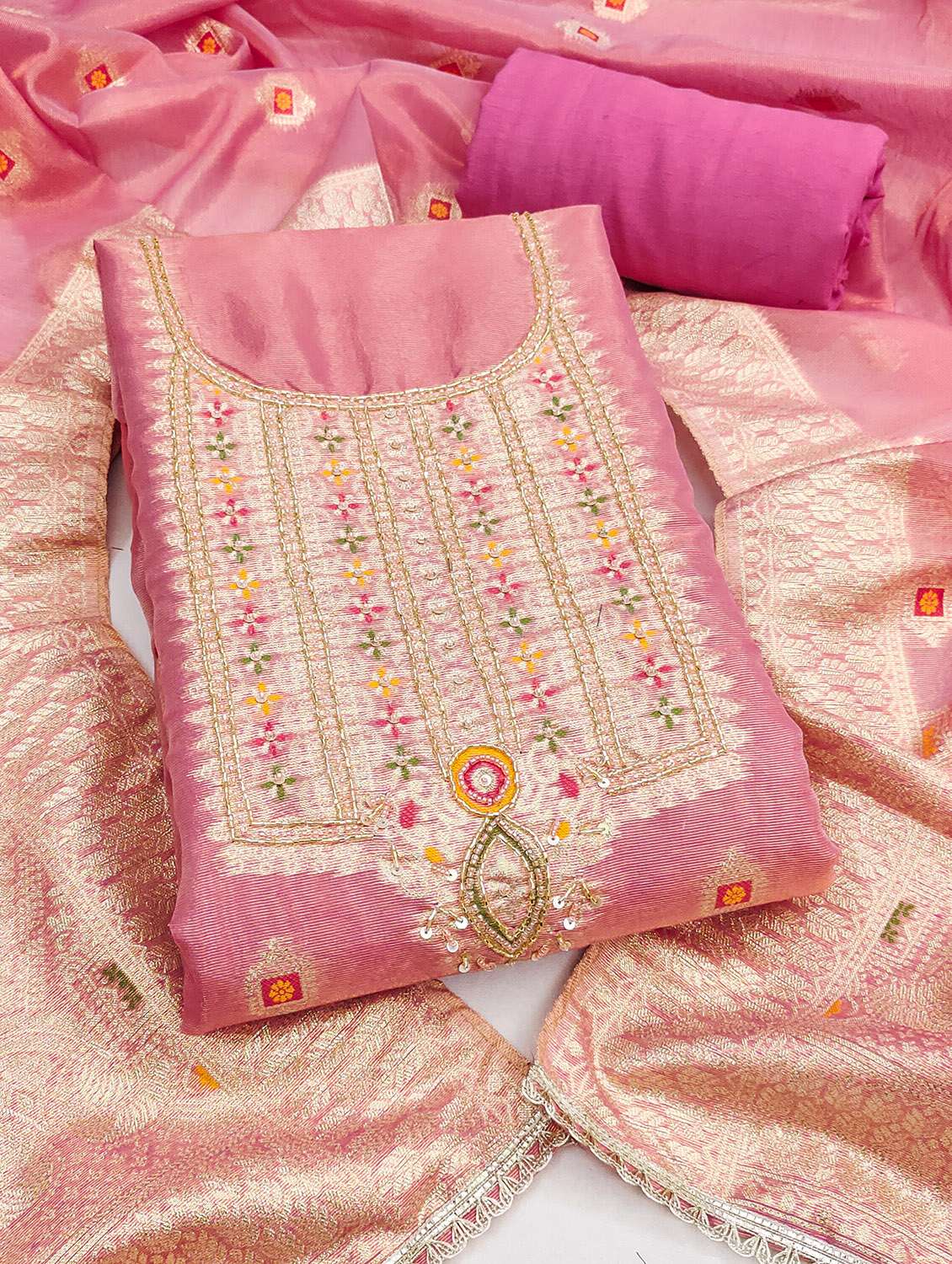 women self design unstitched suit set