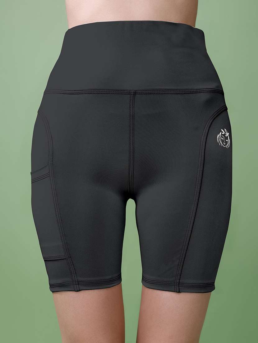 women grey polyester sports shorts short