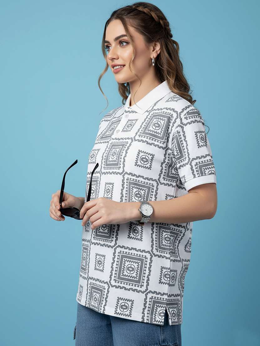 women printed short sleeve oversized polo t-shirt - 22432787 -  Standard Image - 2