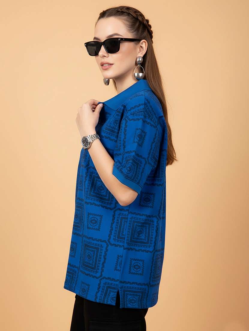 women printed short sleeve oversized polo t-shirt - 22432800 -  Standard Image - 2