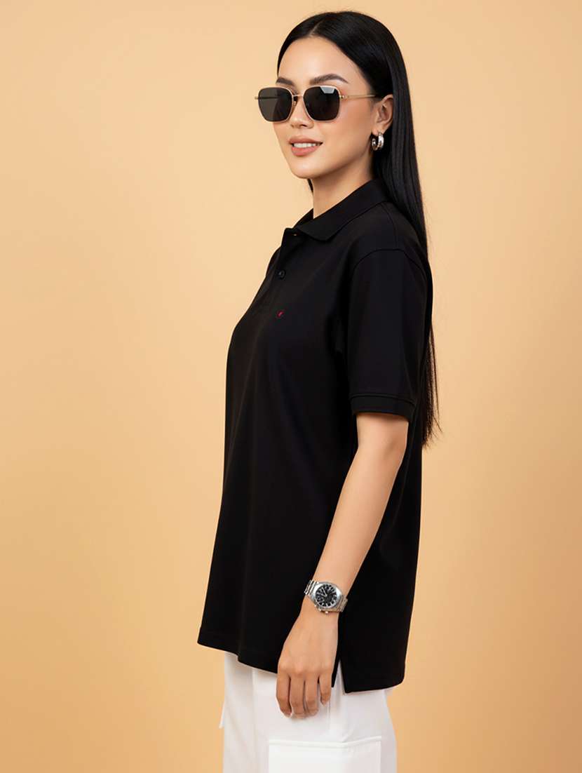 women solid short sleeve oversized polo t-shirt - 22432804 -  Standard Image - 2