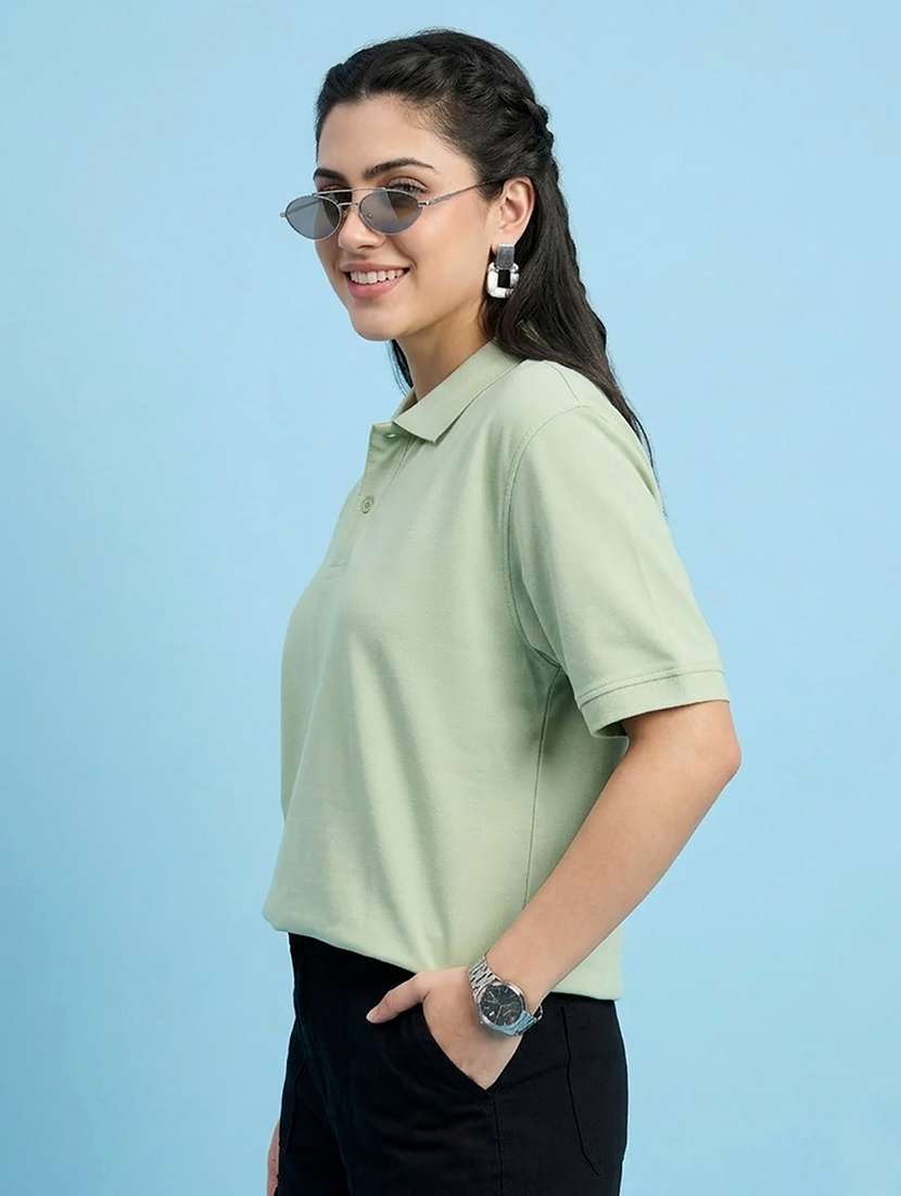 women solid short sleeve oversized polo t-shirt - 22432805 -  Standard Image - 2