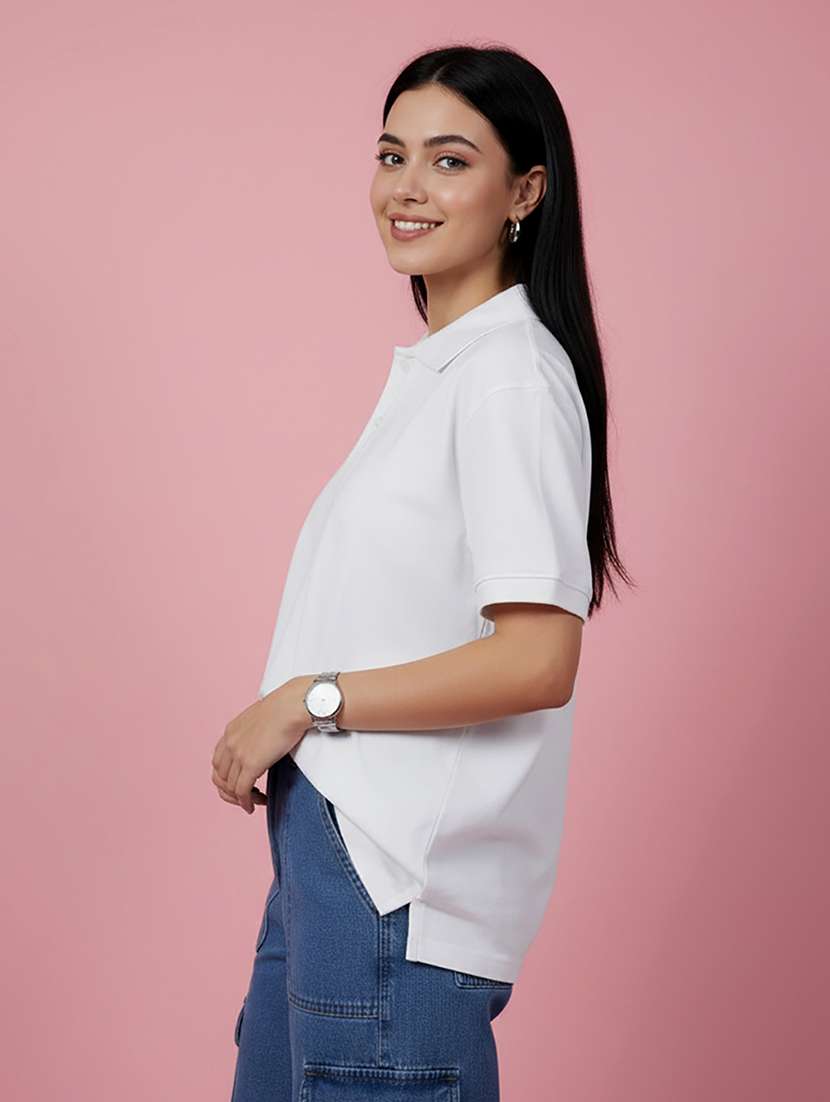 women solid short sleeve oversized polo t-shirt - 22432806 -  Standard Image - 2