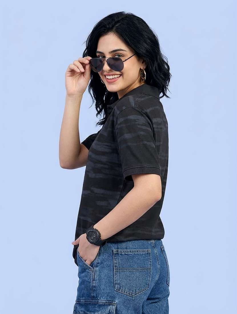 women printed short sleeve oversized polo t-shirt - 22432816 -  Standard Image - 2