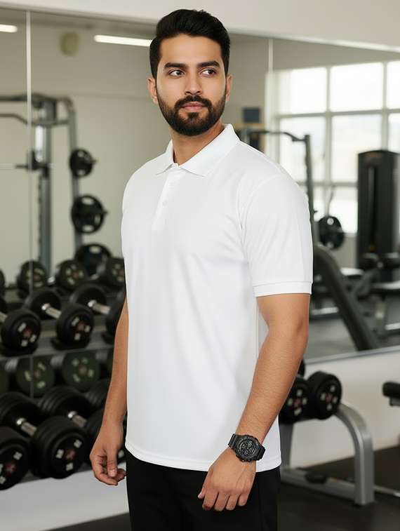 men white lycra blend plain t-shirt - 22432827 -  Standard Image - 2