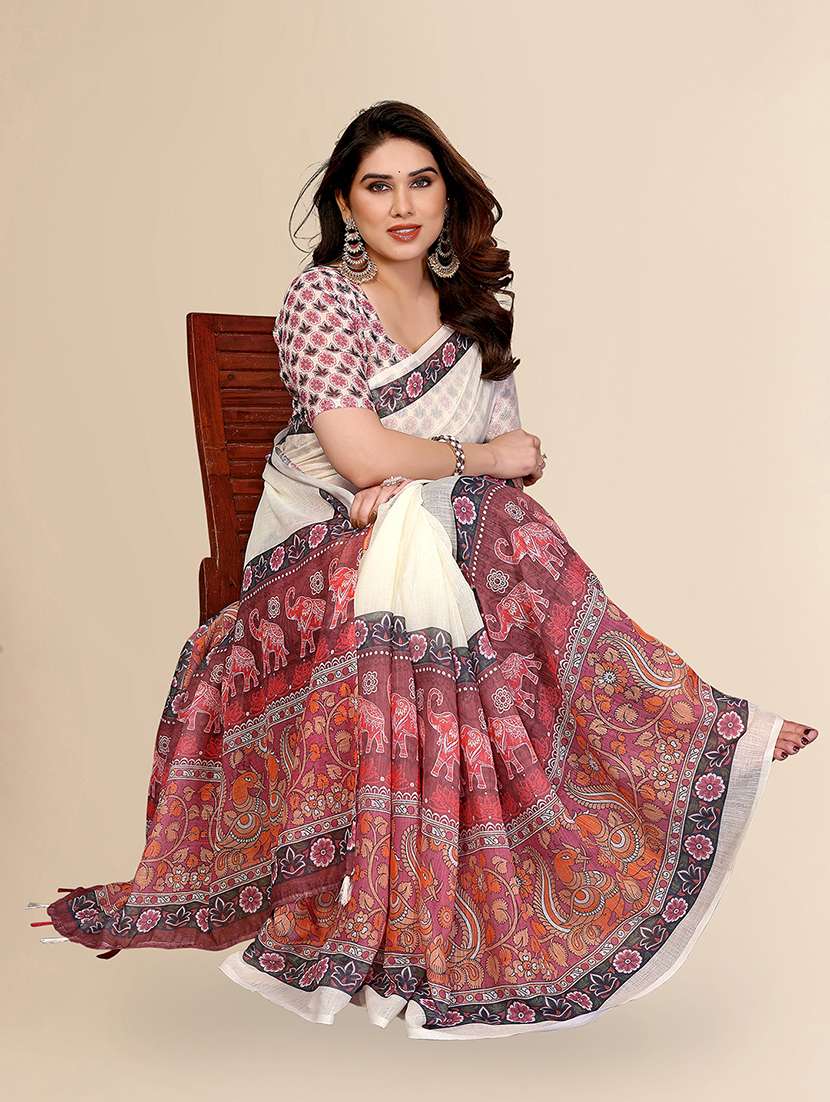 women printed casual wear saree with blouse - 22432832 -  Standard Image - 2