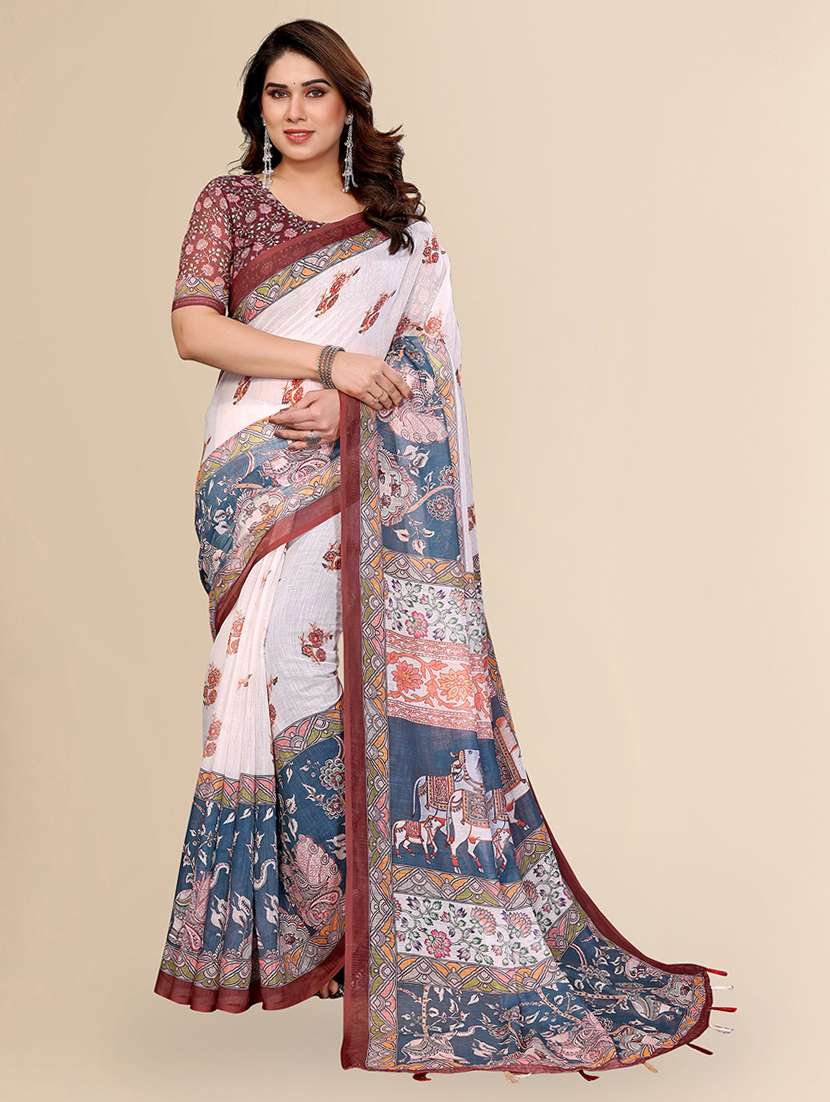 women printed casual wear saree with blouse