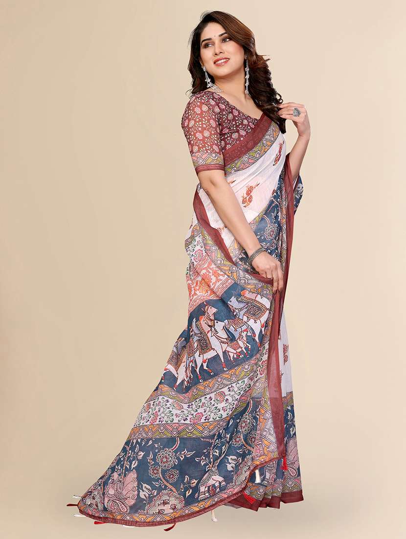 women printed casual wear saree with blouse - 22432834 -  Standard Image - 2