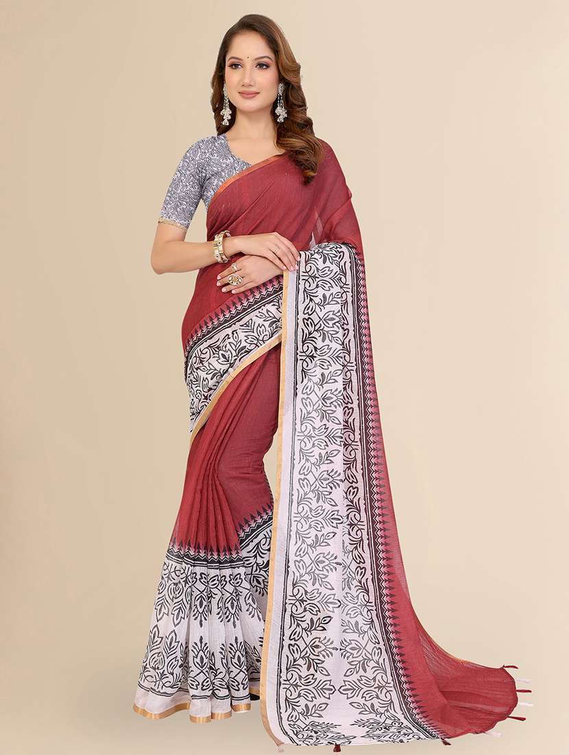 women printed casual wear saree with blouse