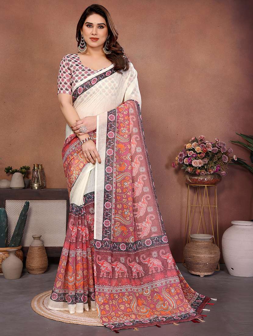 women printed casual wear saree with blouse