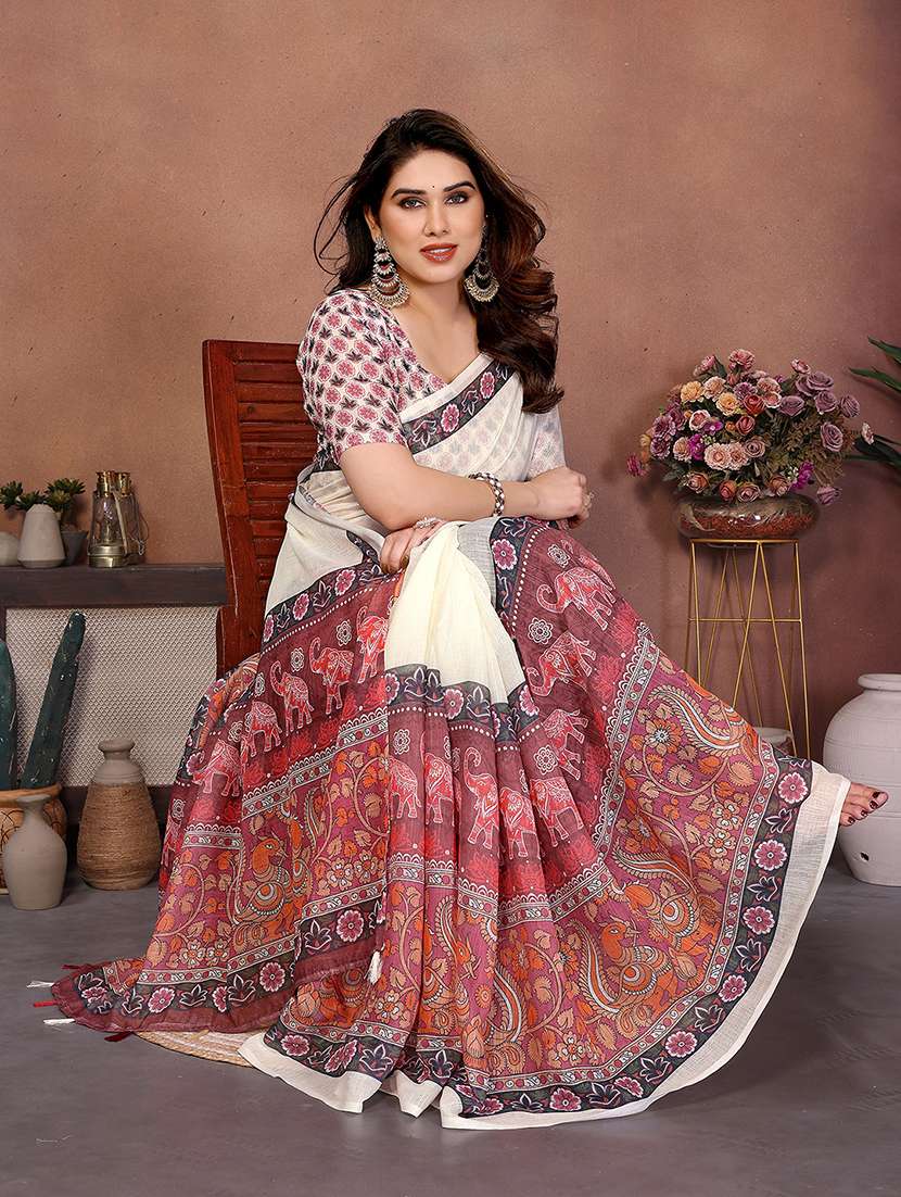 women printed casual wear saree with blouse - 22432884 -  Standard Image - 2