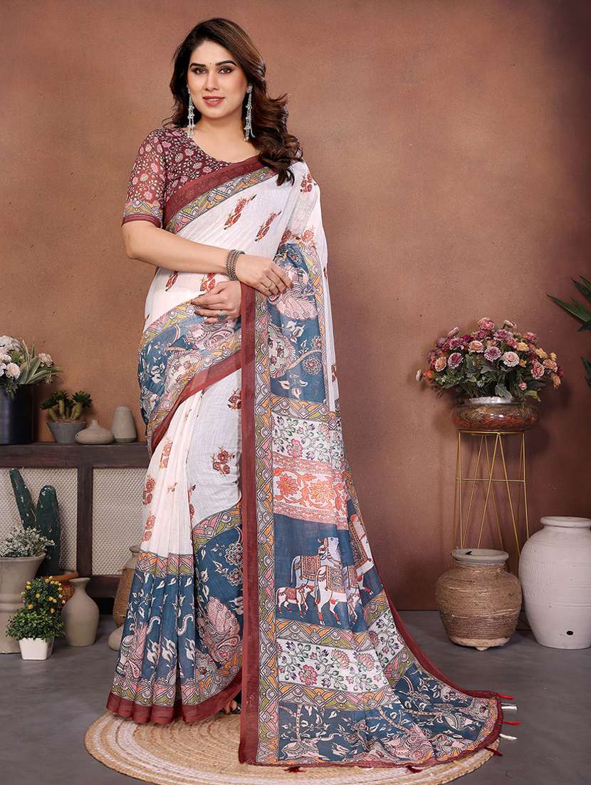 women printed casual wear saree with blouse