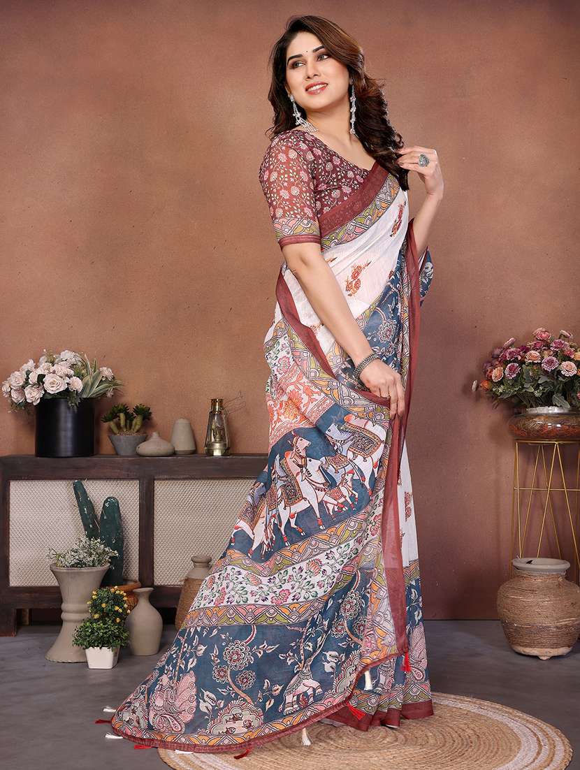 women printed casual wear saree with blouse - 22432886 -  Standard Image - 2