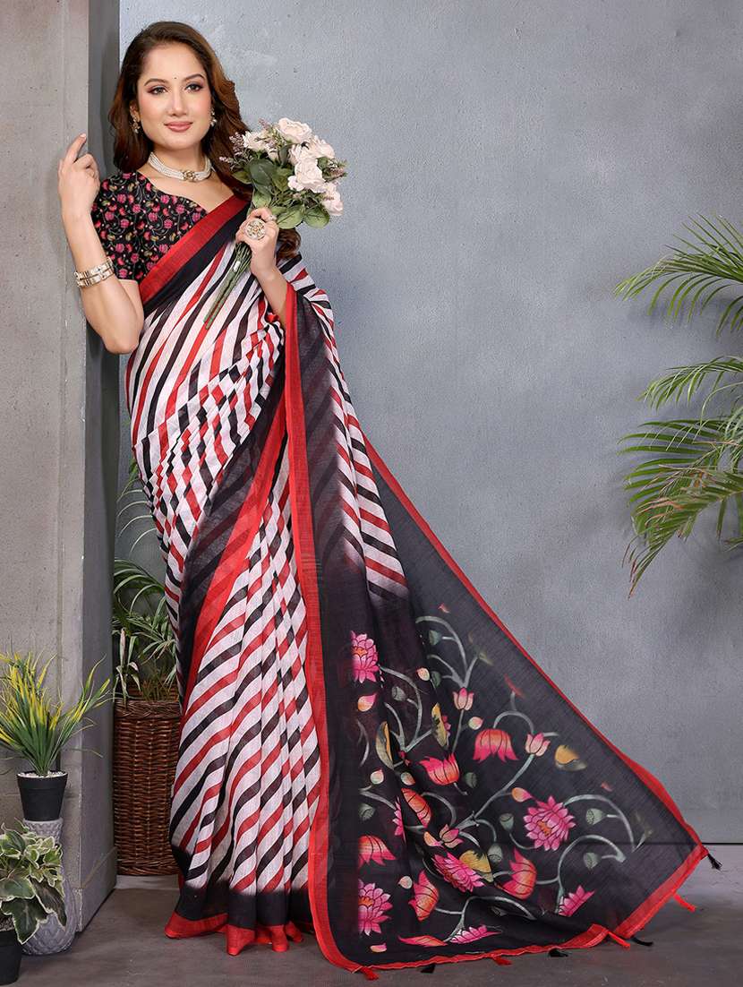 women printed casual wear saree with blouse