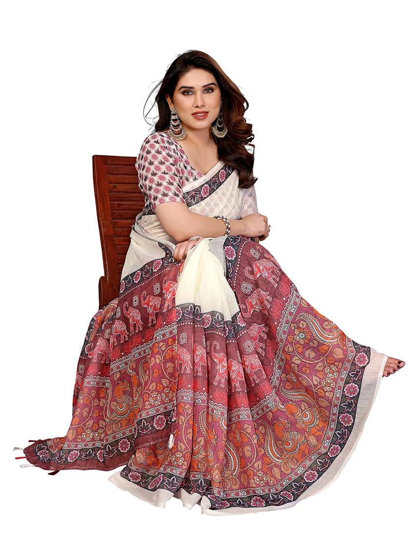women printed casual wear saree with blouse - 22432907 -  Standard Image - 2