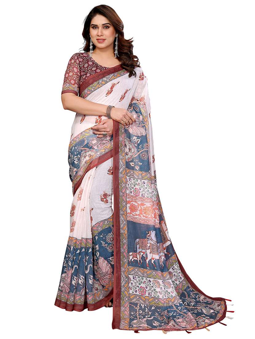 women printed casual wear saree with blouse