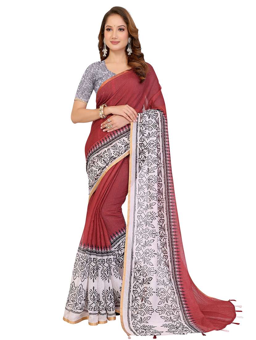 women printed casual wear saree with blouse