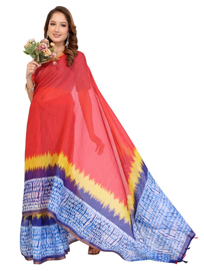 women printed casual wear saree with blouse