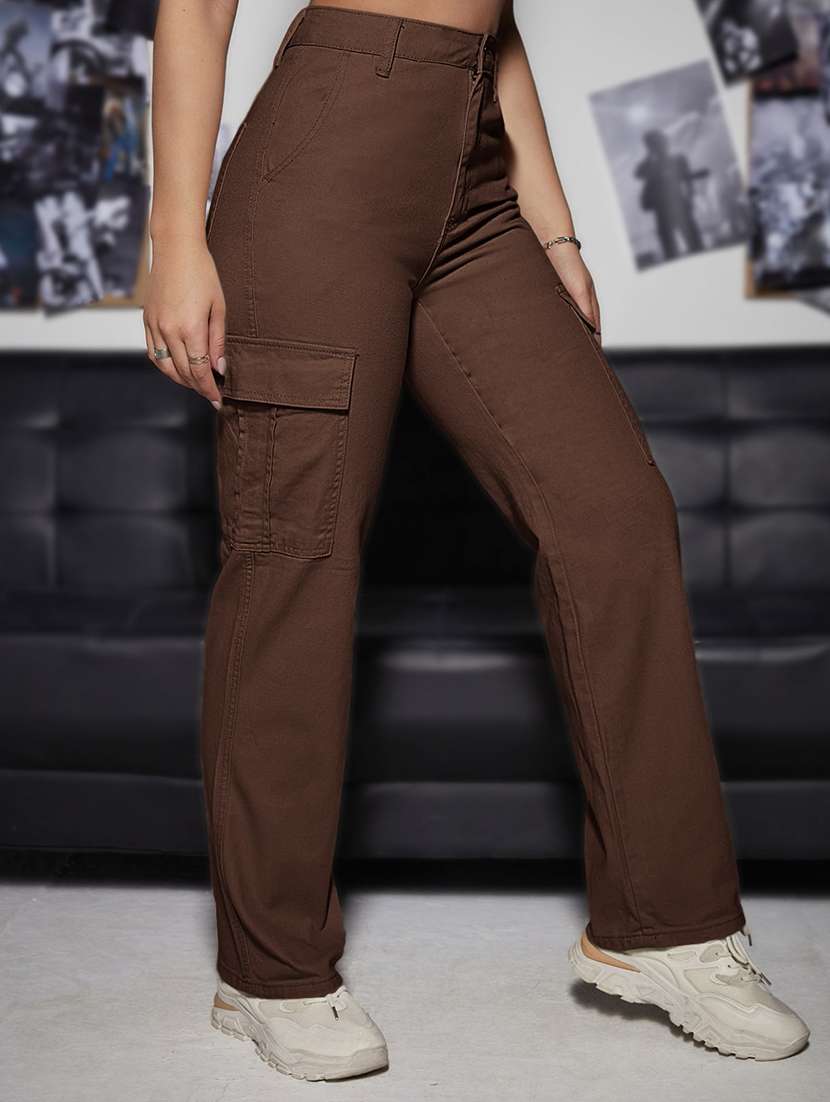 women solid high rise denim cargo - 22433096 -  Standard Image - 2