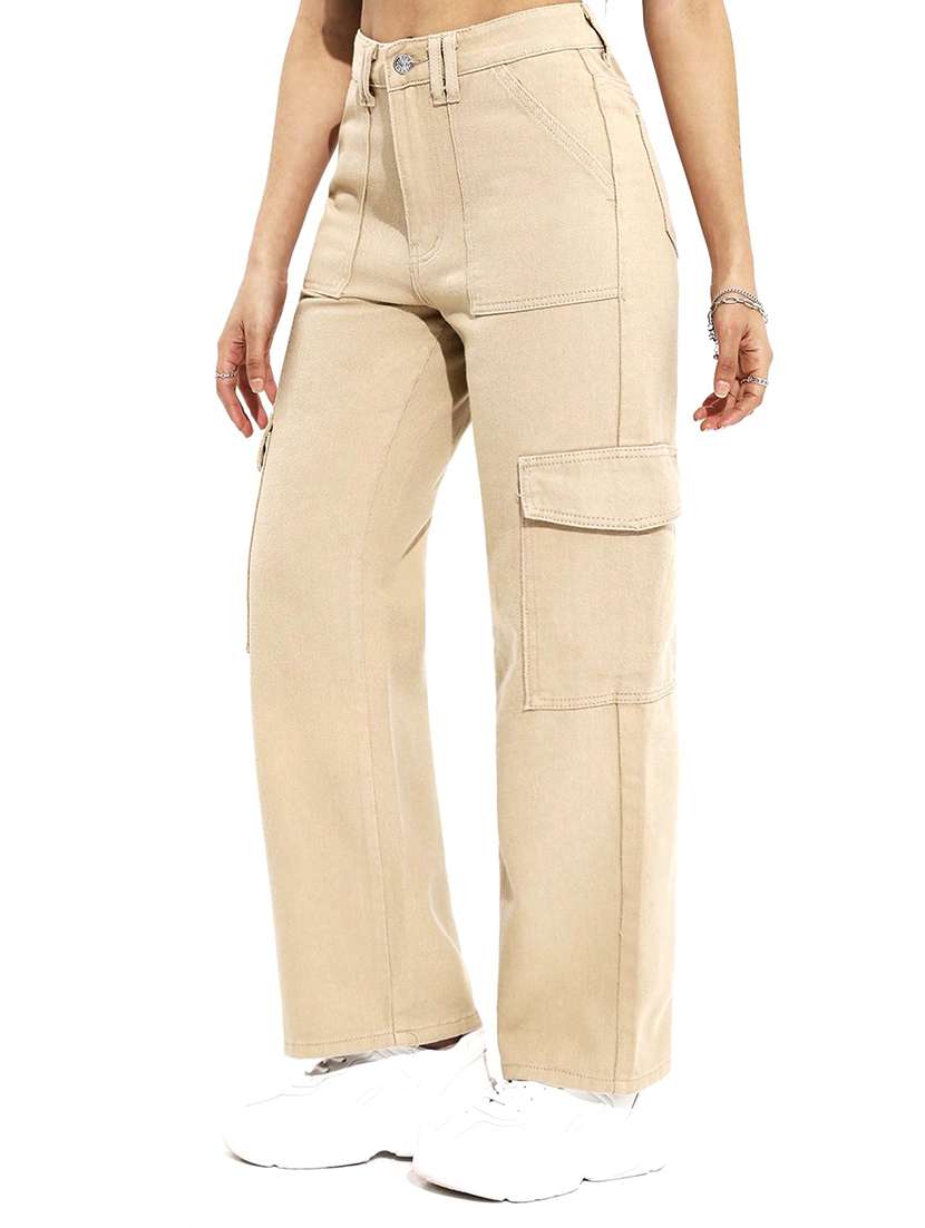 women solid high rise denim cargo - 22433098 -  Standard Image - 2