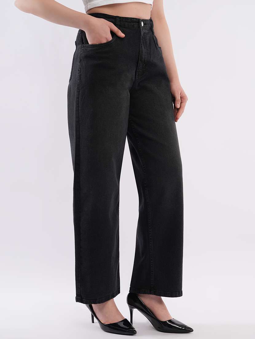 women solid high rise wide leg jean - 22433107 -  Standard Image - 2