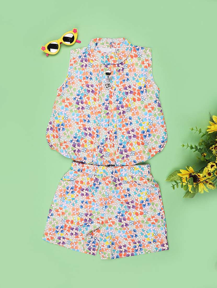 girls floral printed sleeveless top and shorts co-ord set - 22433364 -  Standard Image - 2