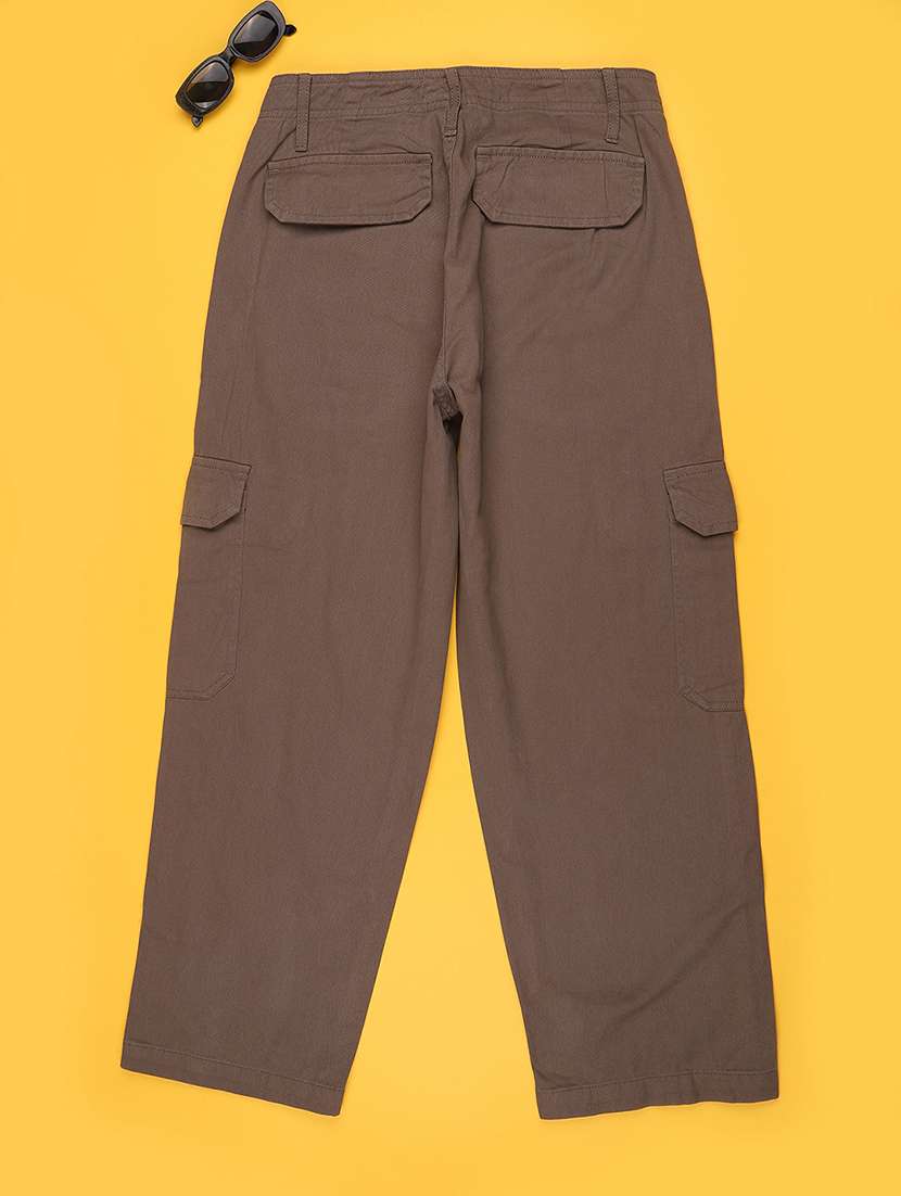 girls solid mid rise cargo pant - 22433390 -  Standard Image - 2