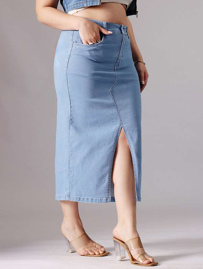 women solid high rise denim skirt - 22433406 -  Standard Image - 2