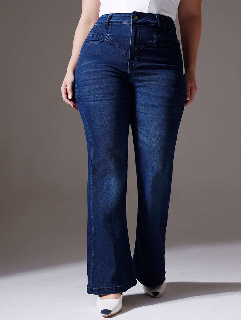 women solid high rise bootcut jeans