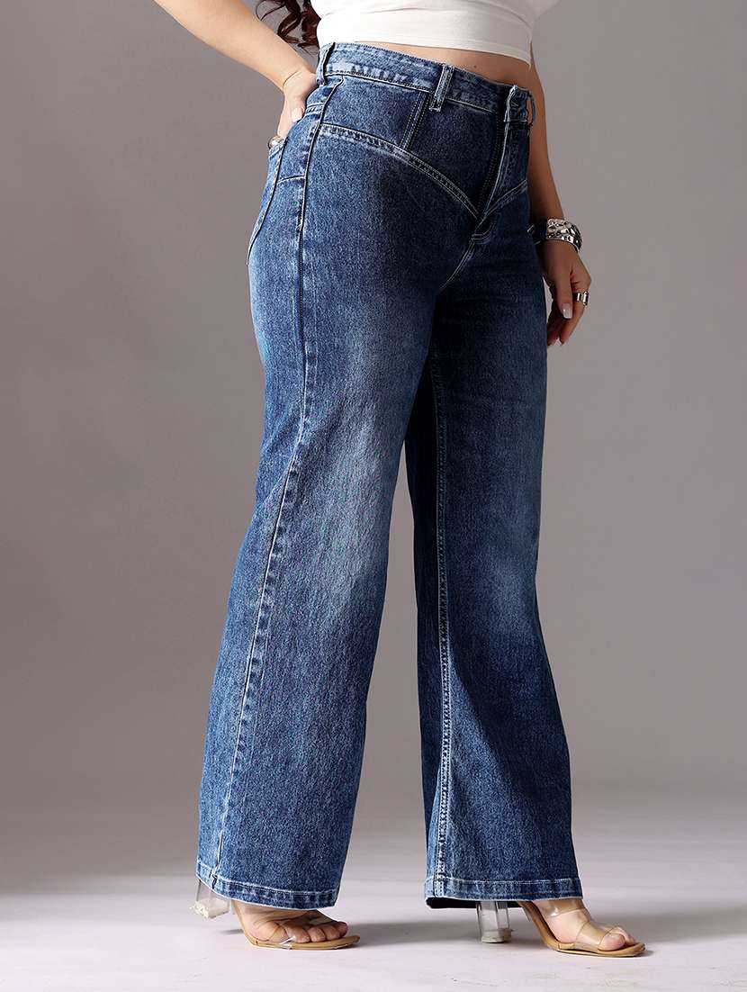 women solid high rise wide leg jeans - 22433454 -  Standard Image - 2