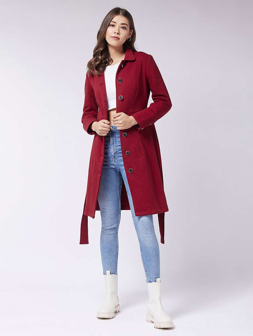 women solid long sleeve trench coat - 22433467 -  Standard Image - 2