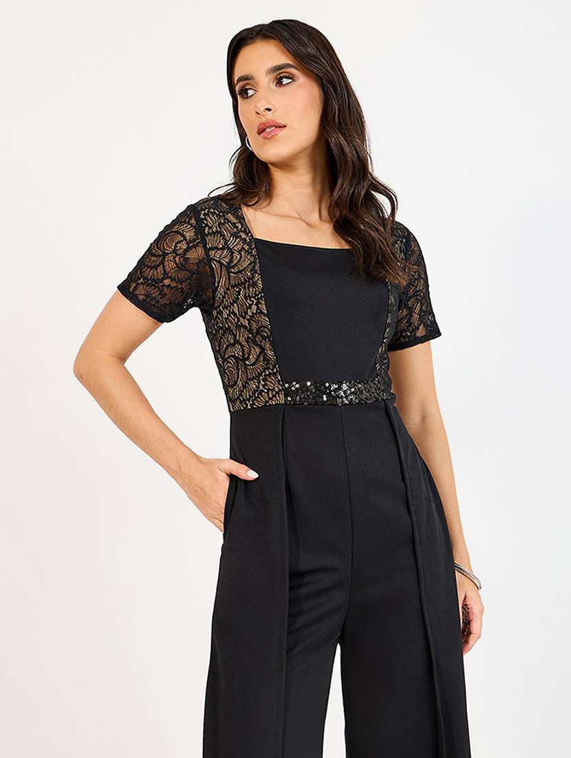 women self designed short sleeve lace jumpsuit - 22433475 -  Standard Image - 2