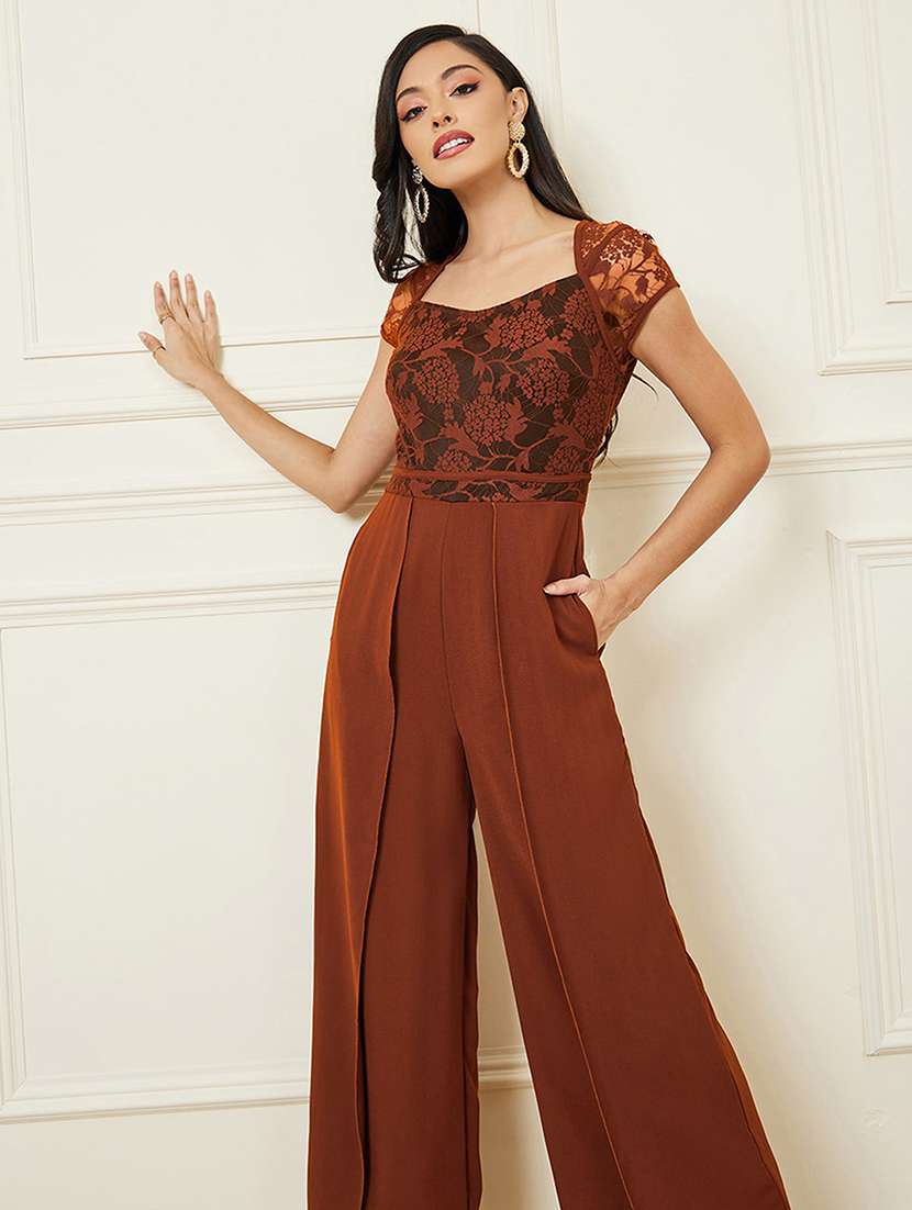 Women Self Designed Short Sleeve Lace Umpsuit - 22433485 -  Standard Image - 2