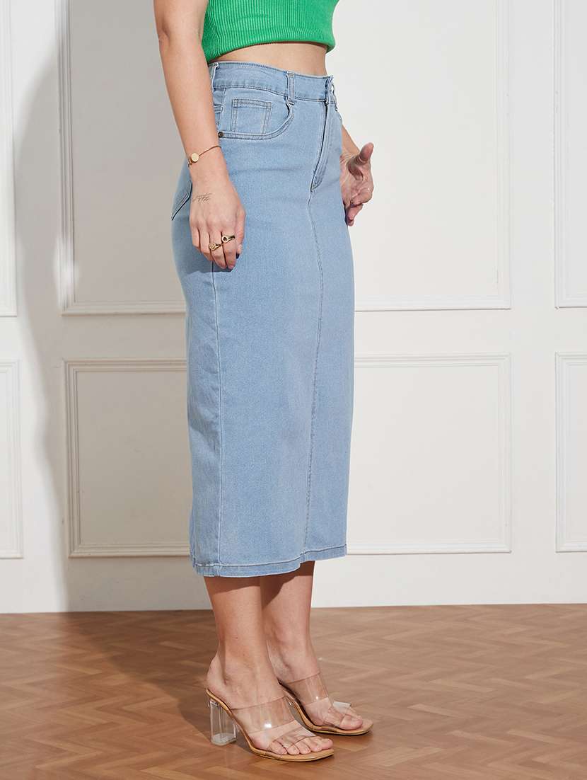 women solid high rise denim straight skirt - 22433523 -  Standard Image - 2