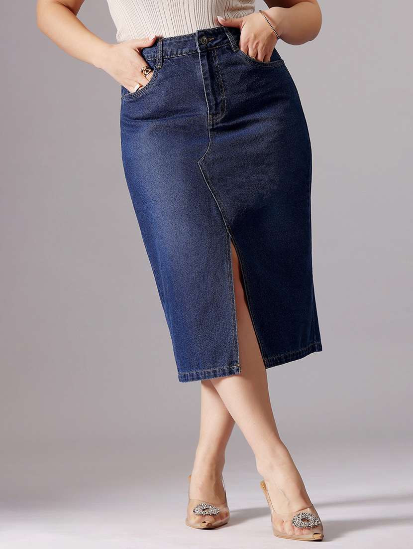 women solid high rise denim skirt - 22433526 -  Standard Image - 2