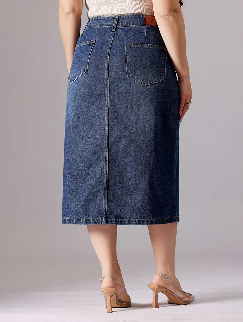 women solid high rise denim skirt - 22433527 -  Standard Image - 2