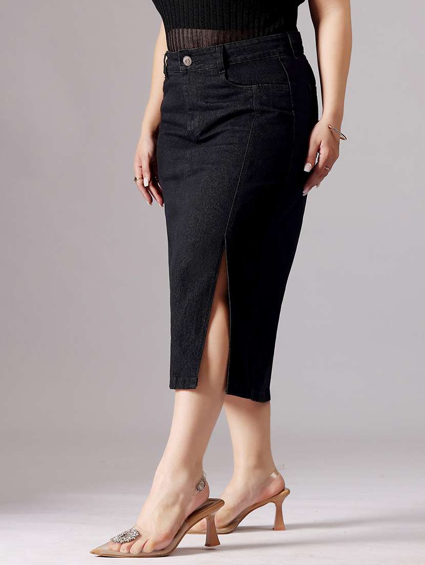 women solid high rise denim skirt - 22433528 -  Standard Image - 2