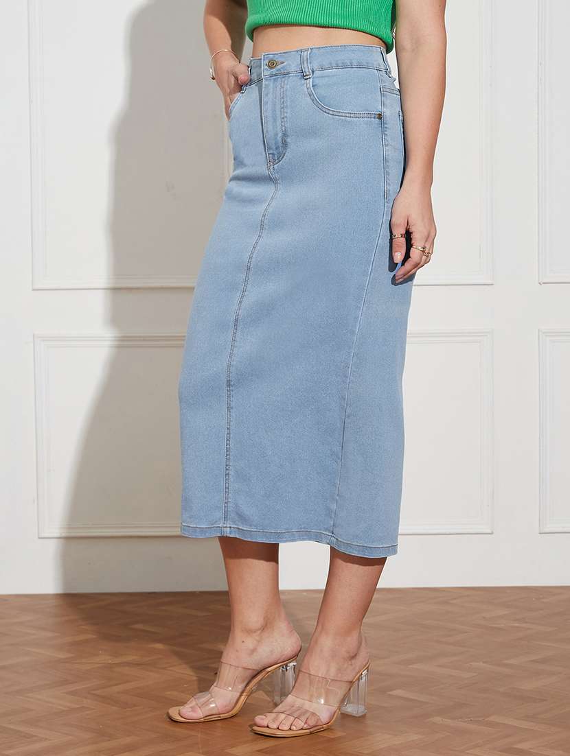 women solid high rise denim straight skirt - 22433531 -  Standard Image - 2
