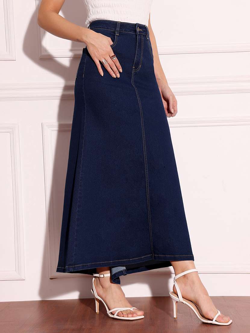 women solid high rise denim a-line skirt - 22433532 -  Standard Image - 2