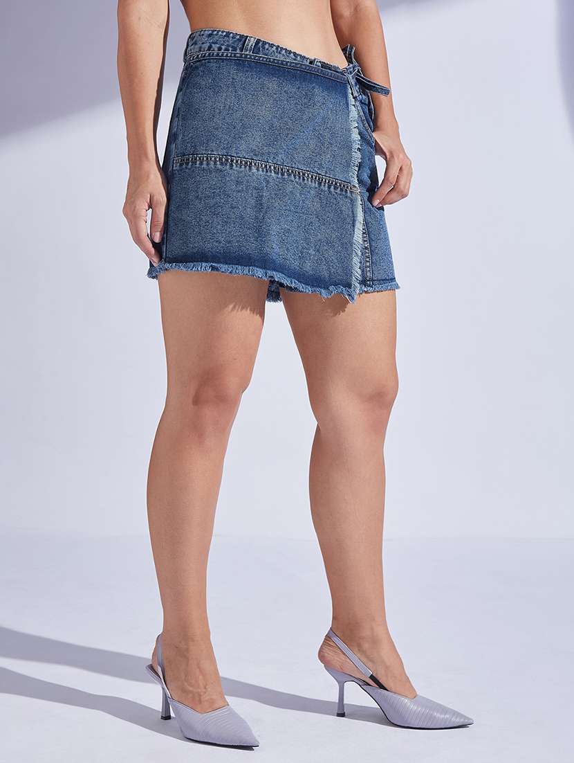 women solid high rise denim skorts  - 22433541 -  Standard Image - 2