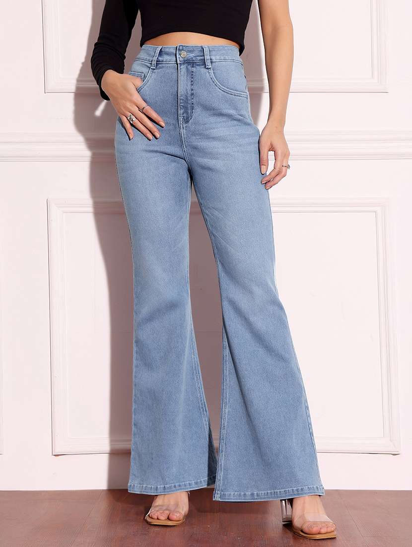 women solid high rise bootcut jean