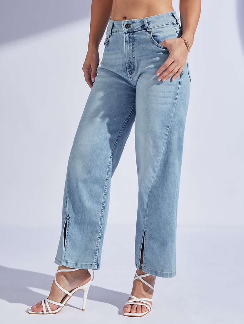 women solid high rise wide leg jeans - 22433584 -  Standard Image - 2