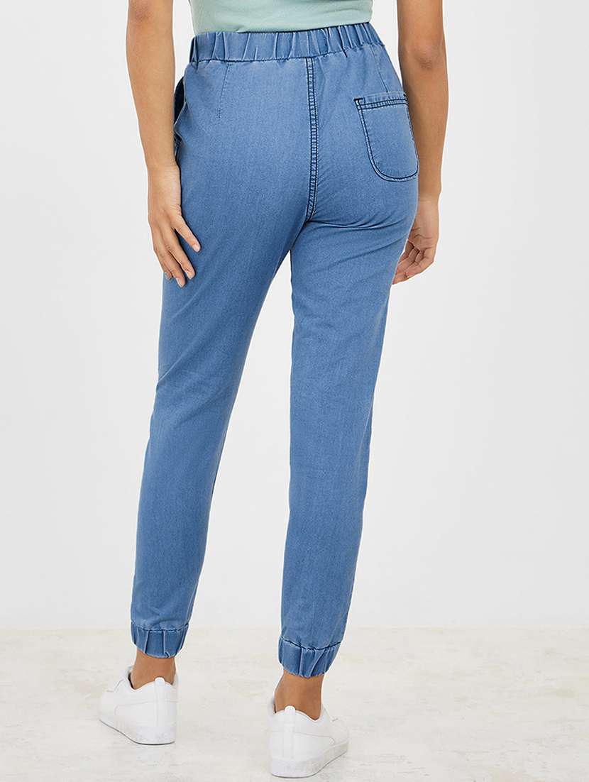 women solid high rise denim jogger - 22433592 -  Standard Image - 2