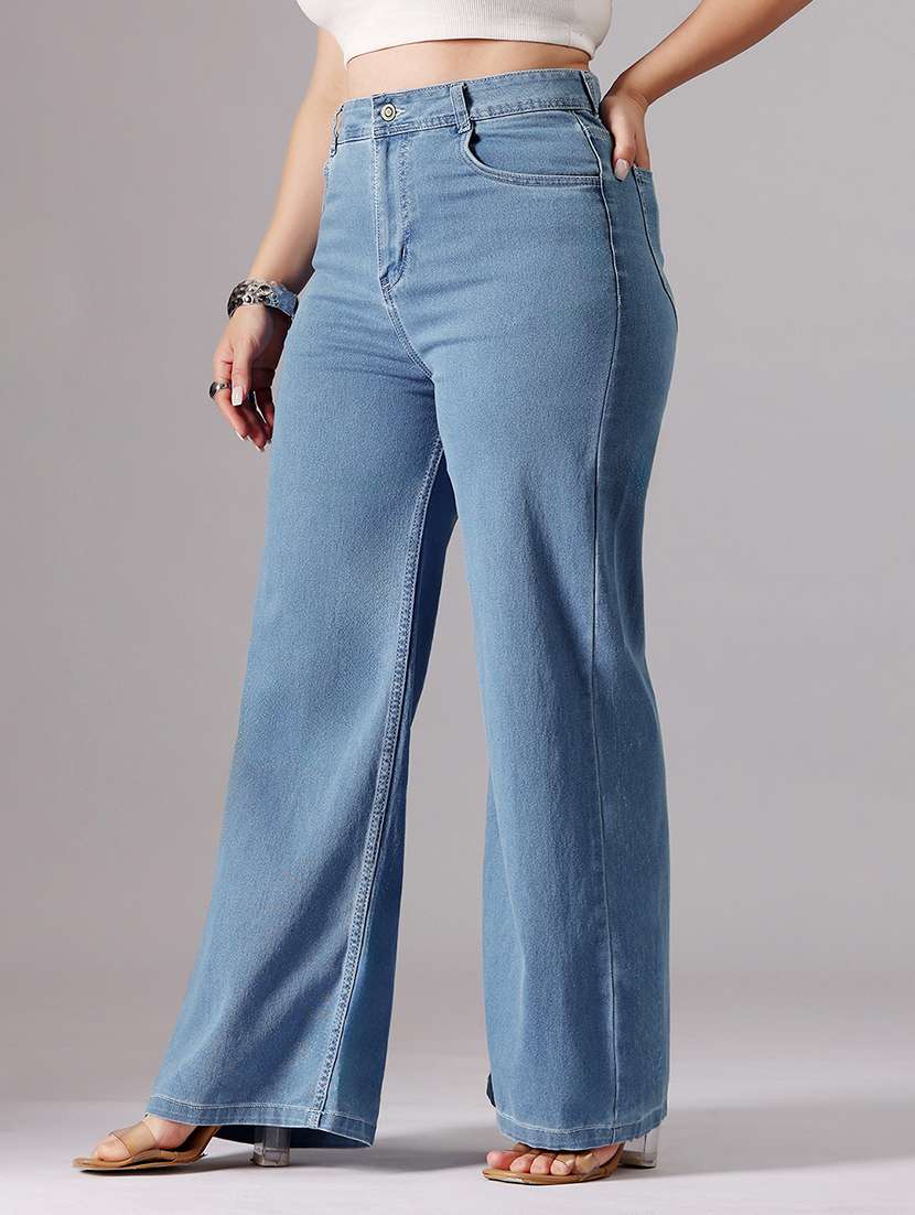 women solid high rise wide leg jeans - 22433652 -  Standard Image - 2