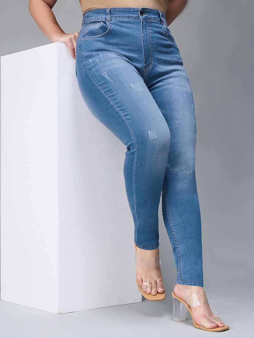 women distressed high rise skinny fit jeans