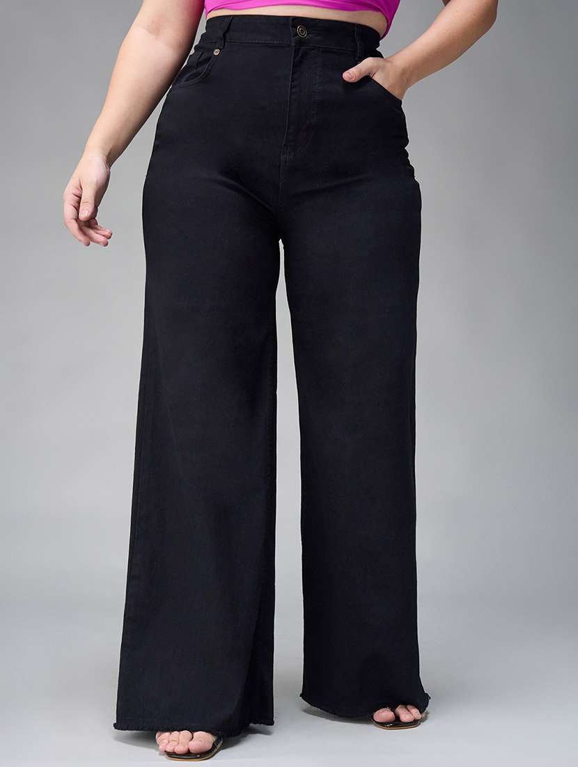 women solid high rise wide leg jeans - 22433695 -  Standard Image - 2