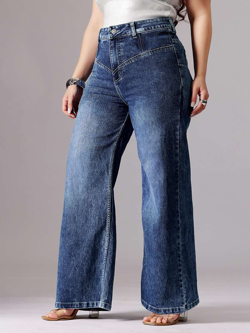 women solid high rise wide leg jeans - 22433700 -  Standard Image - 2
