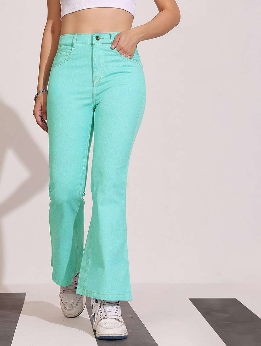 women denim bootcut teal jeans high rise - 22433769 -  Standard Image - 2